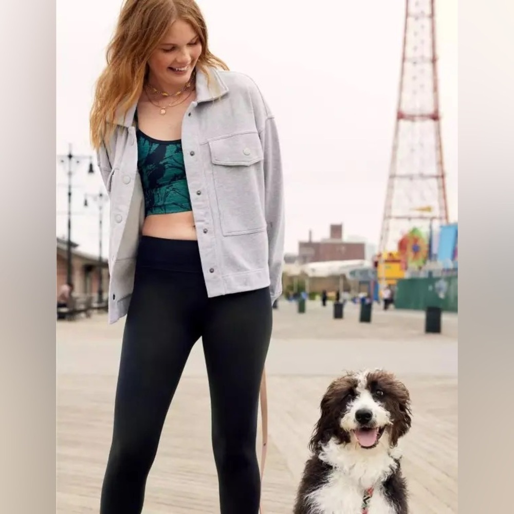 Aerie Fleece Cropped Shacket Grey Oversized Large Pit 26